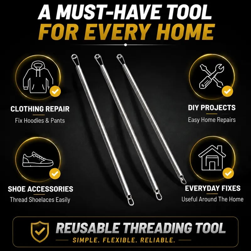 2Pcs Flexible Drawstring Threading Tool 🧵 Bendable Metal Spring Threader for Hoodies Pants Shoelaces