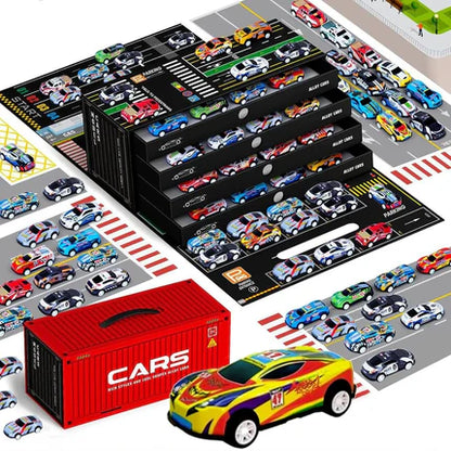 🎁48 Mini Pull-Back Cars with Built-In Garage Set