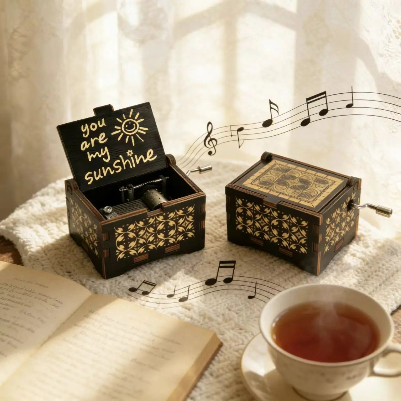 Hand-Crank Wooden Music Box: Plays “You Are My Sunshine”