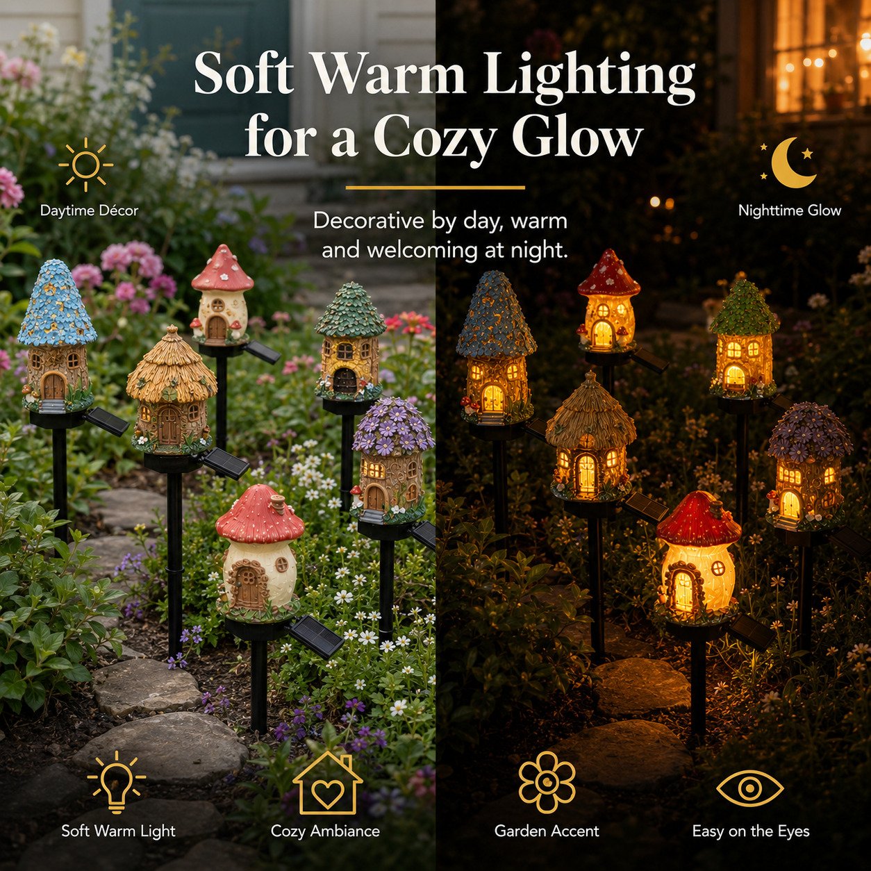 🍄Solar Fairy Tale Mushroom Cottage Garden Light – Whimsical Warm Glow for Paths, Patios & Flower Beds🌙(Buy More Save More)