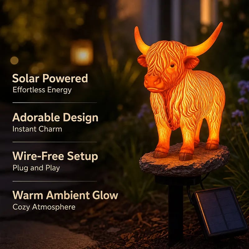 🔥Last Day 49% OFF 💡🐮 Solar Highland Cow Light