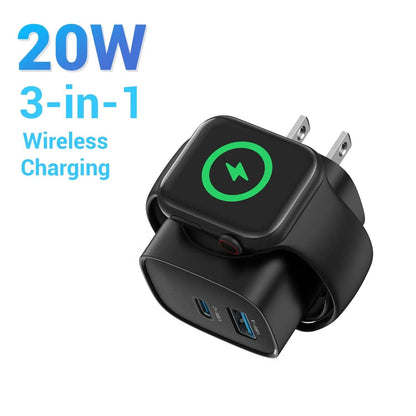 ⚡Hot Sales 49% OFF🔥 3-in-1 Magnetic Wireless Cordless PD USB-C Wall Charger Block - 20W Fast Charging, Includes Cable