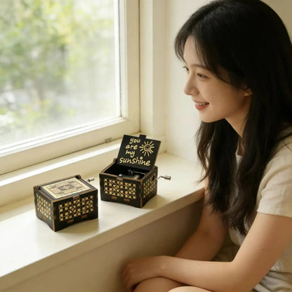 Hand-Crank Wooden Music Box: Plays “You Are My Sunshine”