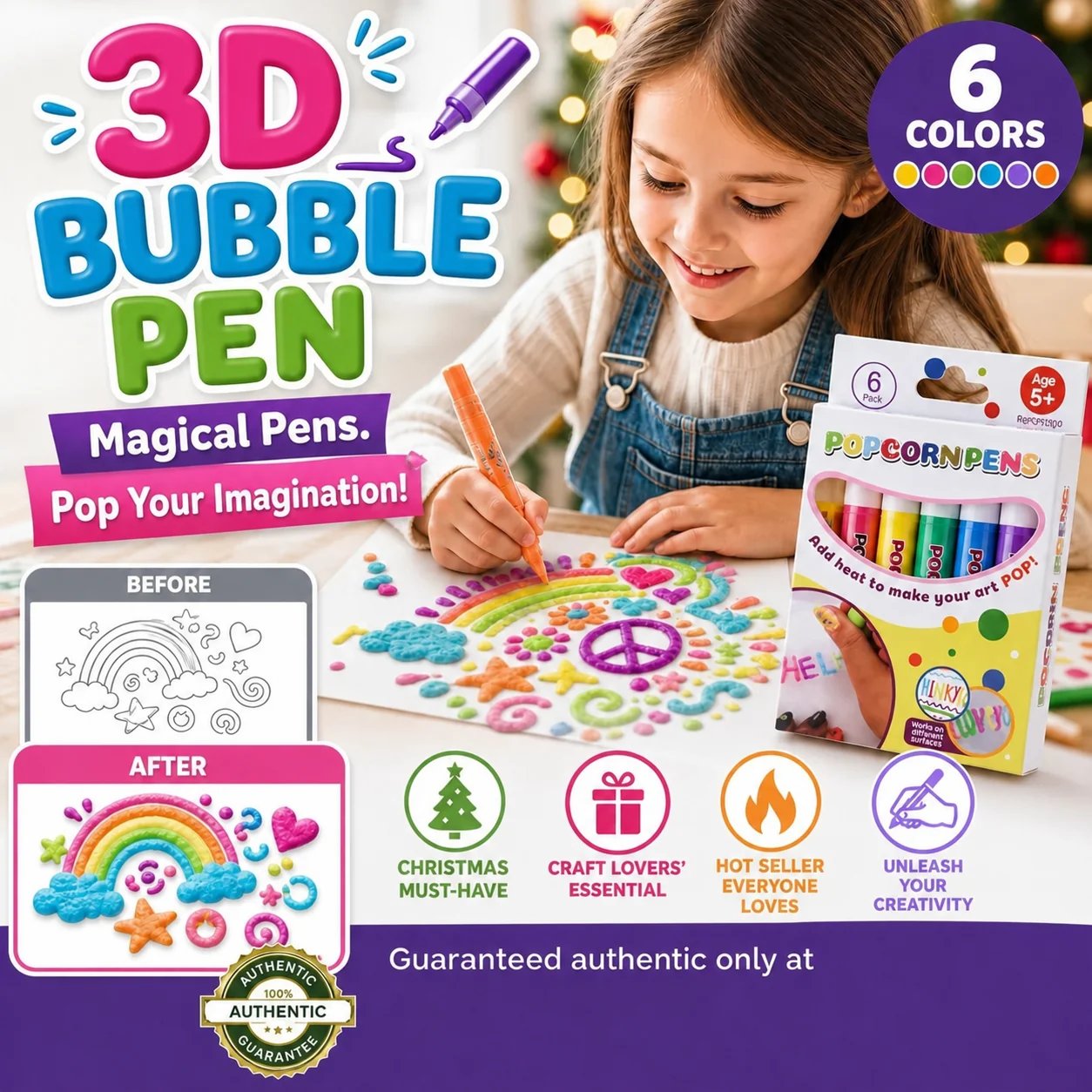 🎁🔮Magic Pen – Draw 3D with one stroke!🎄 DIY Bubble Popcorn Drawing Pens🔥