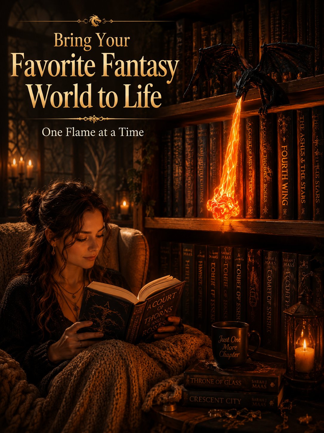 Fire-Breathing Dragon LED Sculpture | Fantasy Bookshelf & Desk Decor