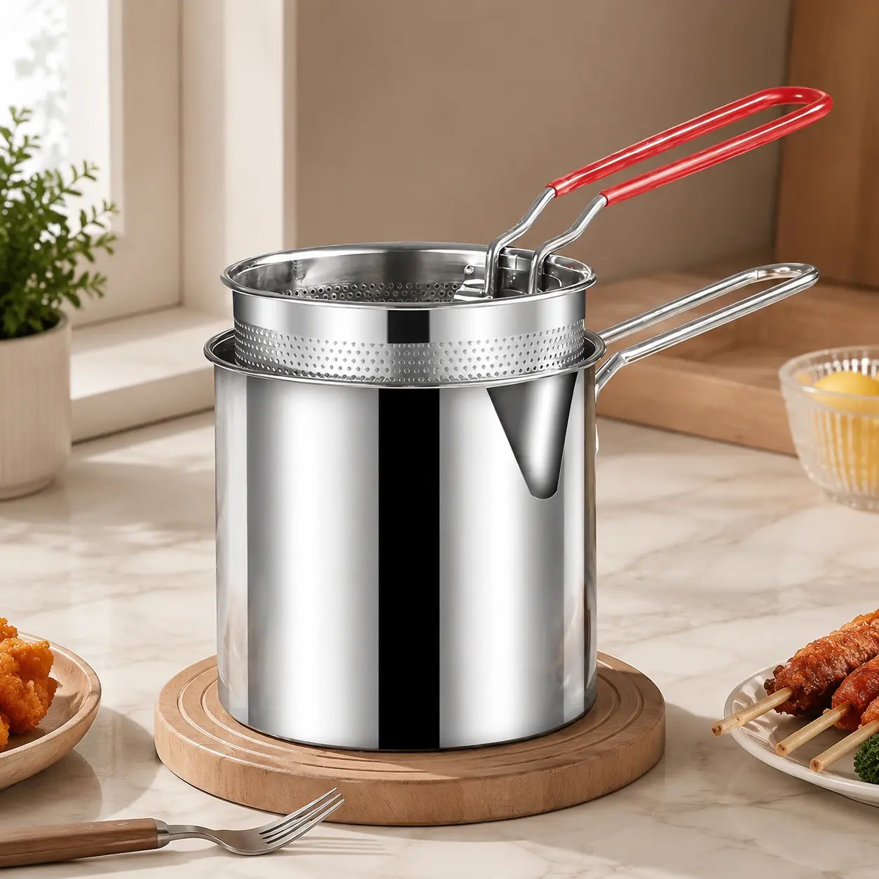 Restaurant-Quality Crispy Frying at Home! Compact Stainless Steel Deep Fryer Pot Set with Basket & Tongs | Oil-Saving, Quick & Easy to Clean for Perfect Family Portions