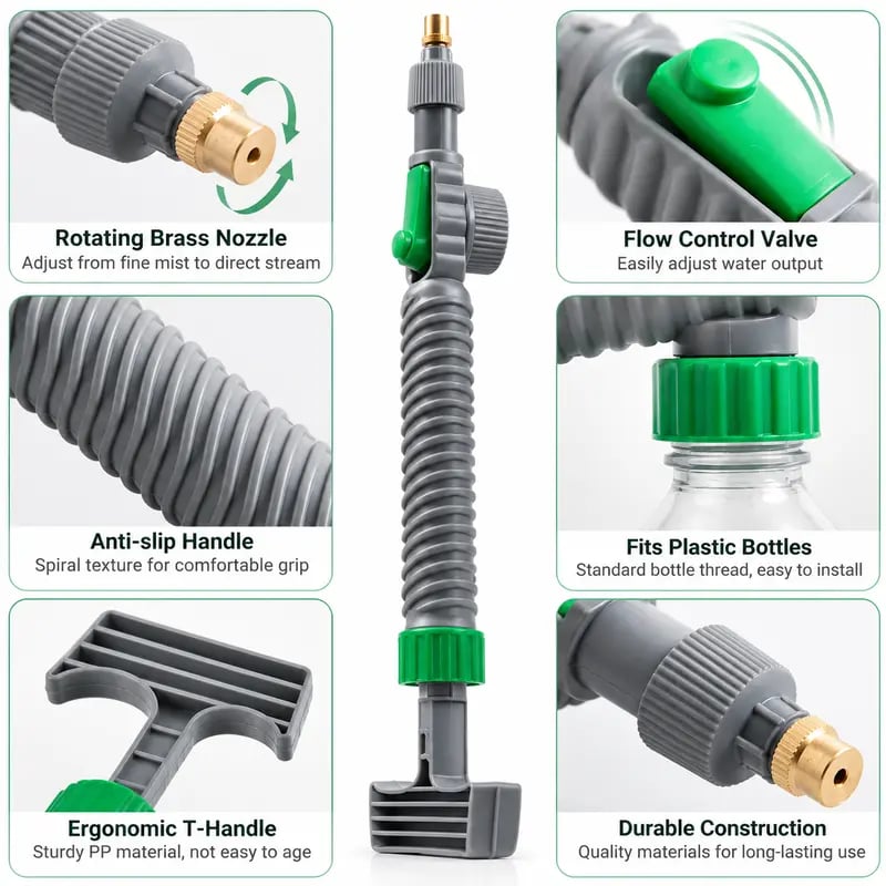 🌿 Bottle Mount Manual Sprayer Nozzle | Adjustable Brass Spray Head For Garden & Houseplant Care