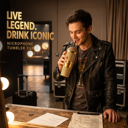 Superstar Microphone-Shaped Tumbler | Unique Gold & Black Drinkware