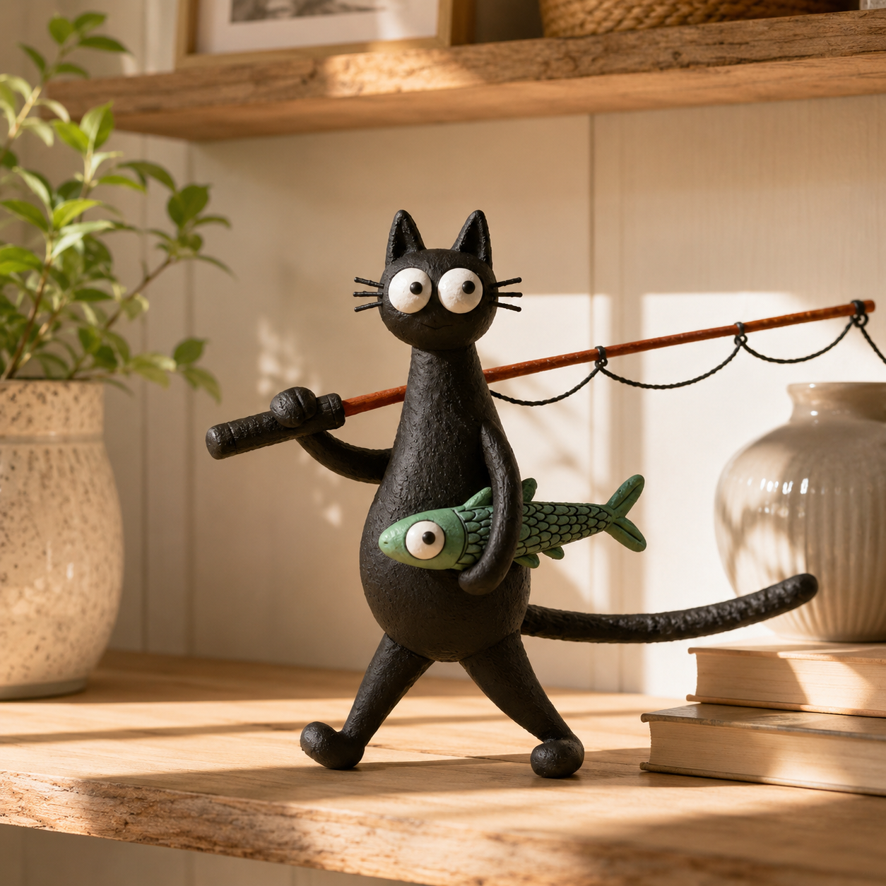 🐱🎣 Whimsical Fishing Cat Figurine – A Catch of Pure Charm