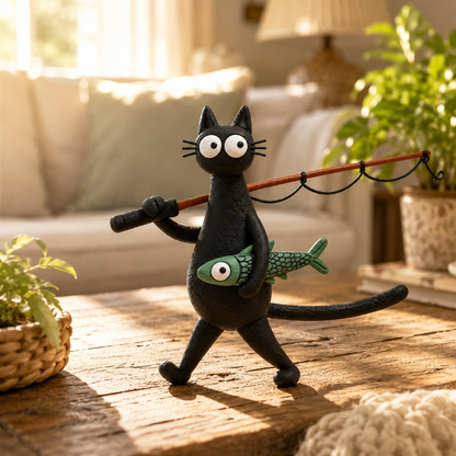 🐱🎣 Whimsical Fishing Cat Figurine – A Catch of Pure Charm