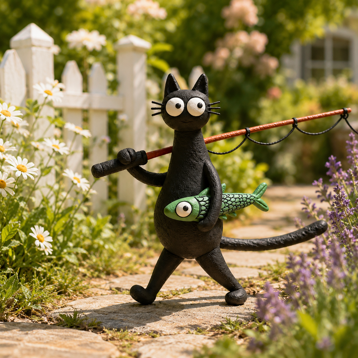 🐱🎣 Whimsical Fishing Cat Figurine – A Catch of Pure Charm