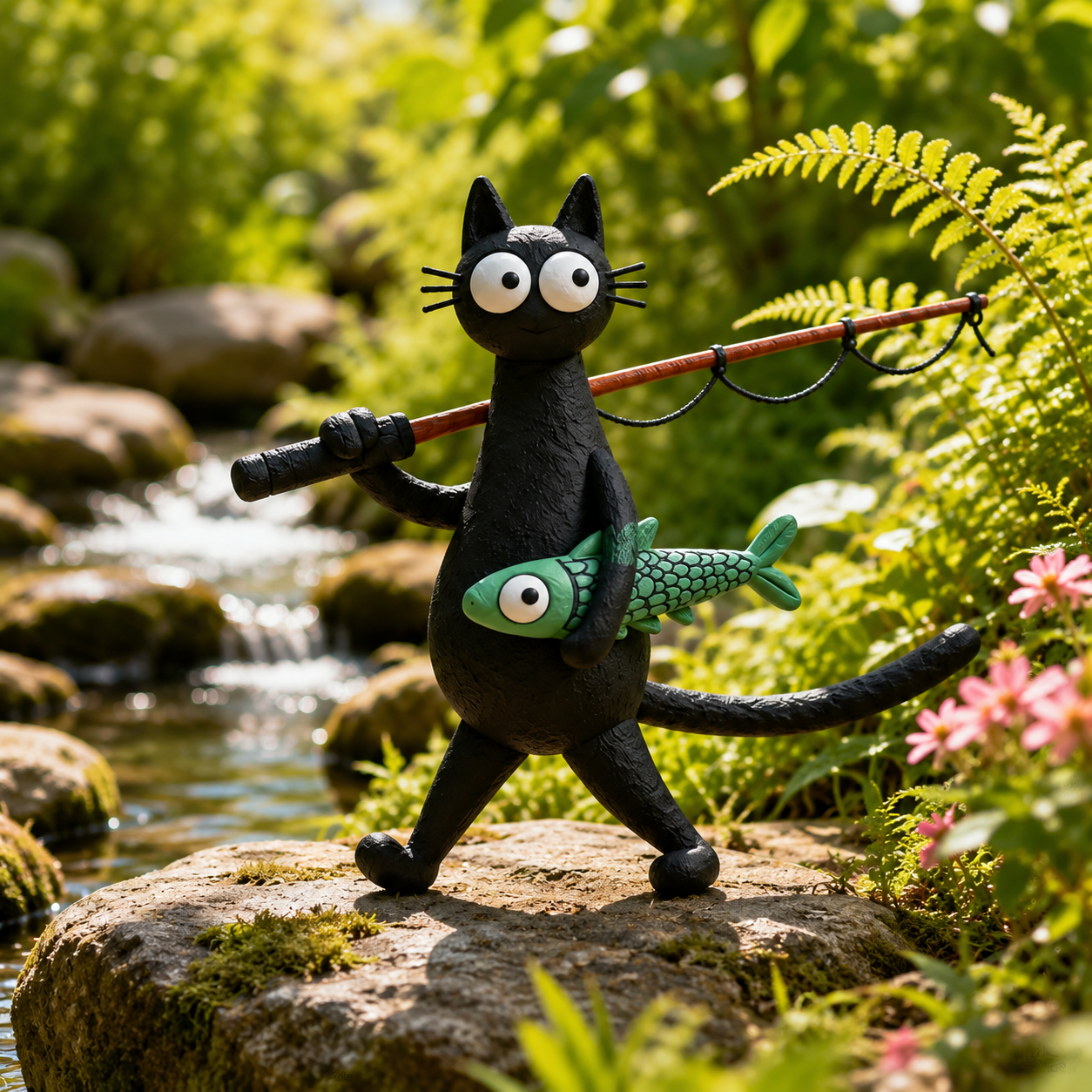 🐱🎣 Whimsical Fishing Cat Figurine – A Catch of Pure Charm