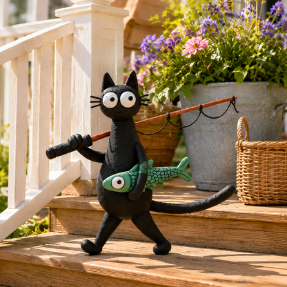 🐱🎣 Whimsical Fishing Cat Figurine – A Catch of Pure Charm