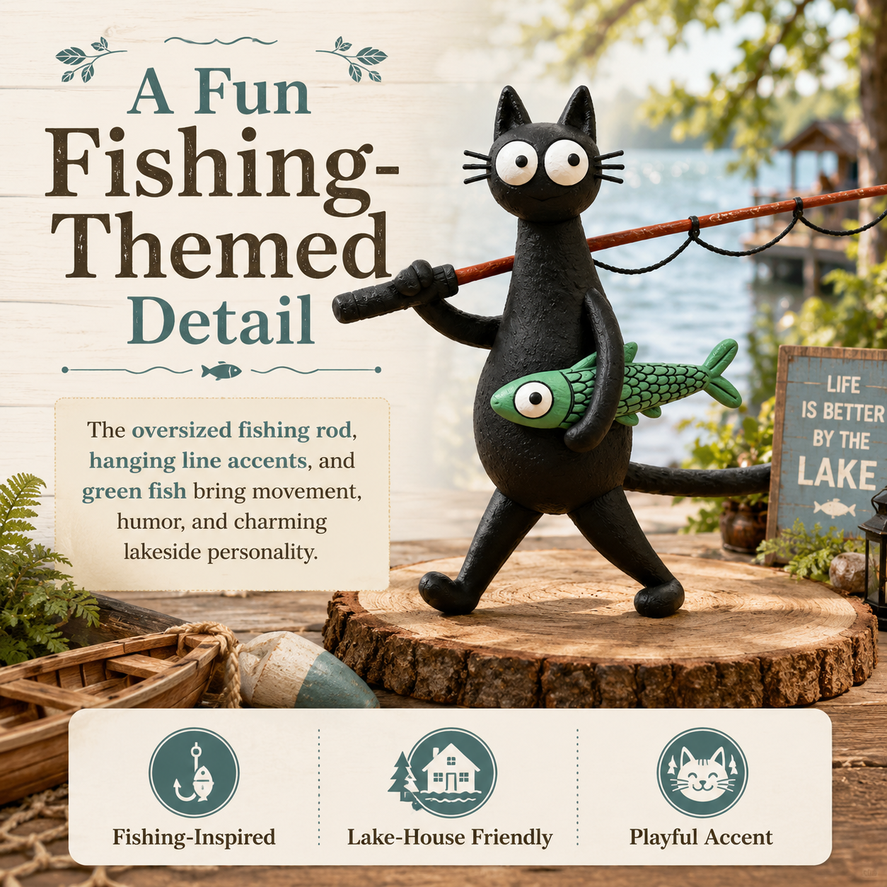 🐱🎣 Whimsical Fishing Cat Figurine – A Catch of Pure Charm