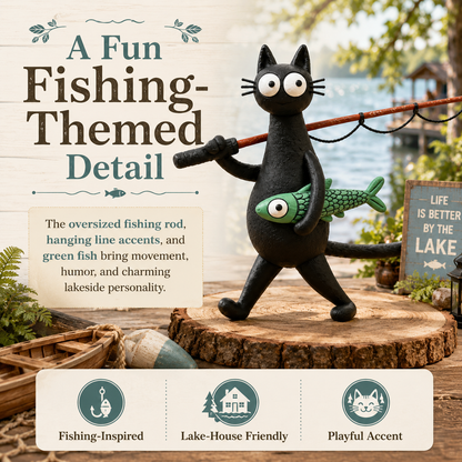 🐱🎣 Whimsical Fishing Cat Figurine – A Catch of Pure Charm