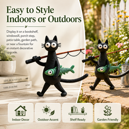 🐱🎣 Whimsical Fishing Cat Figurine – A Catch of Pure Charm