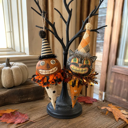 🎃Vintage Pumpkin & Black Cat Ornament🐱