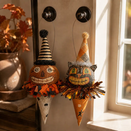 🎃Vintage Pumpkin & Black Cat Ornament🐱