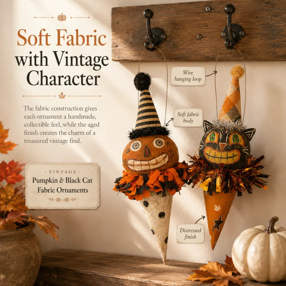 🎃Vintage Pumpkin & Black Cat Ornament🐱