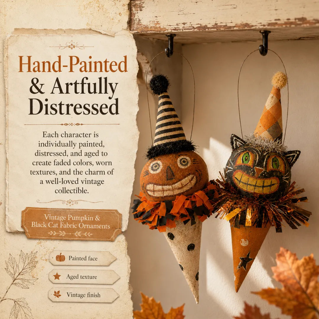 🎃Vintage Pumpkin & Black Cat Ornament🐱