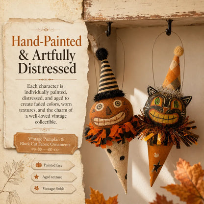 🎃Vintage Pumpkin & Black Cat Ornament🐱
