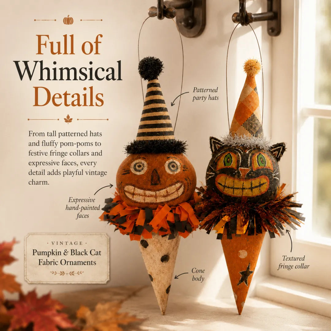 🎃Vintage Pumpkin & Black Cat Ornament🐱