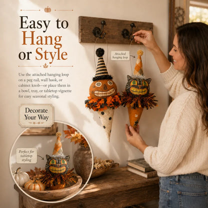 🎃Vintage Pumpkin & Black Cat Ornament🐱