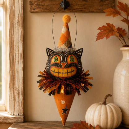 🎃Vintage Pumpkin & Black Cat Ornament🐱