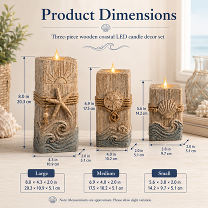 Vintage Wooden Coastal Seashell LED Candle Decor