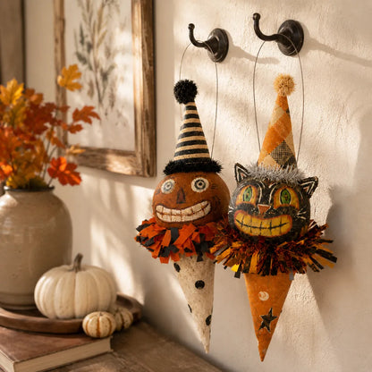 🎃Vintage Pumpkin & Black Cat Ornament🐱