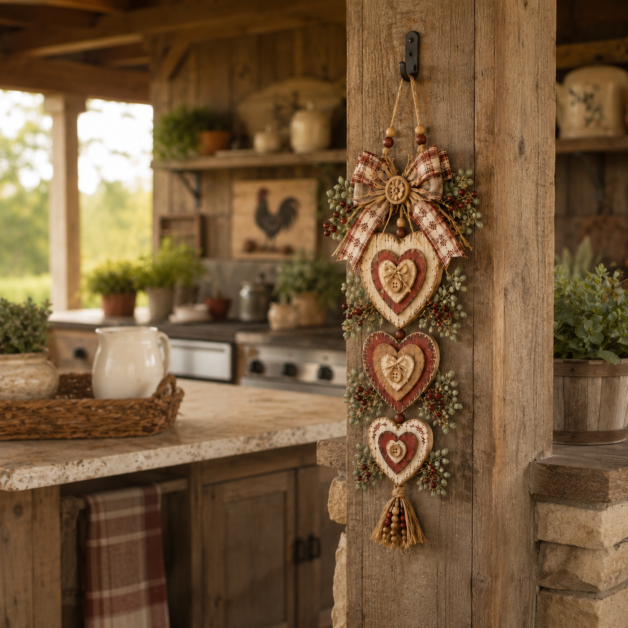 Vintage Farmhouse Layered Heart Wall Hanging