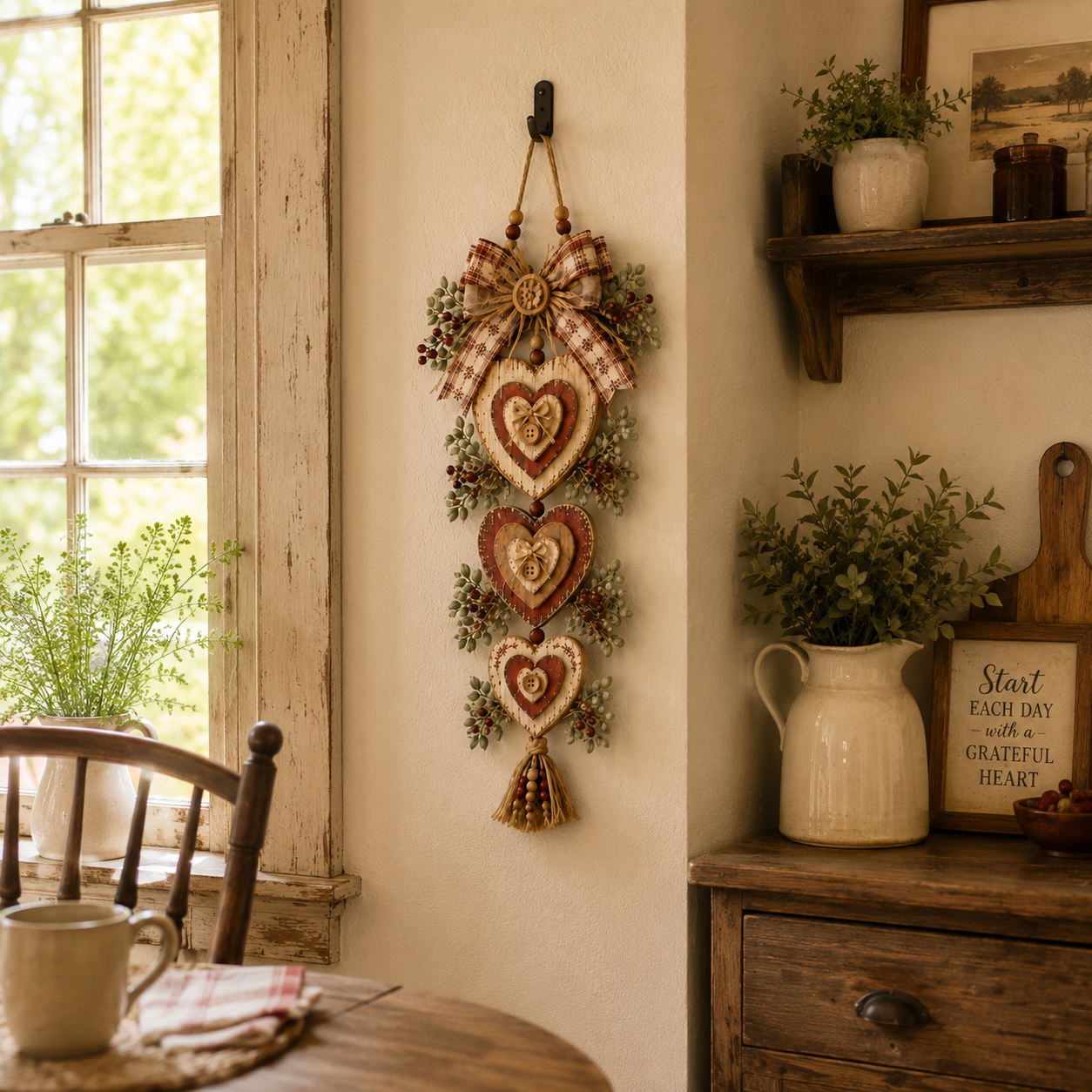 Vintage Farmhouse Layered Heart Wall Hanging