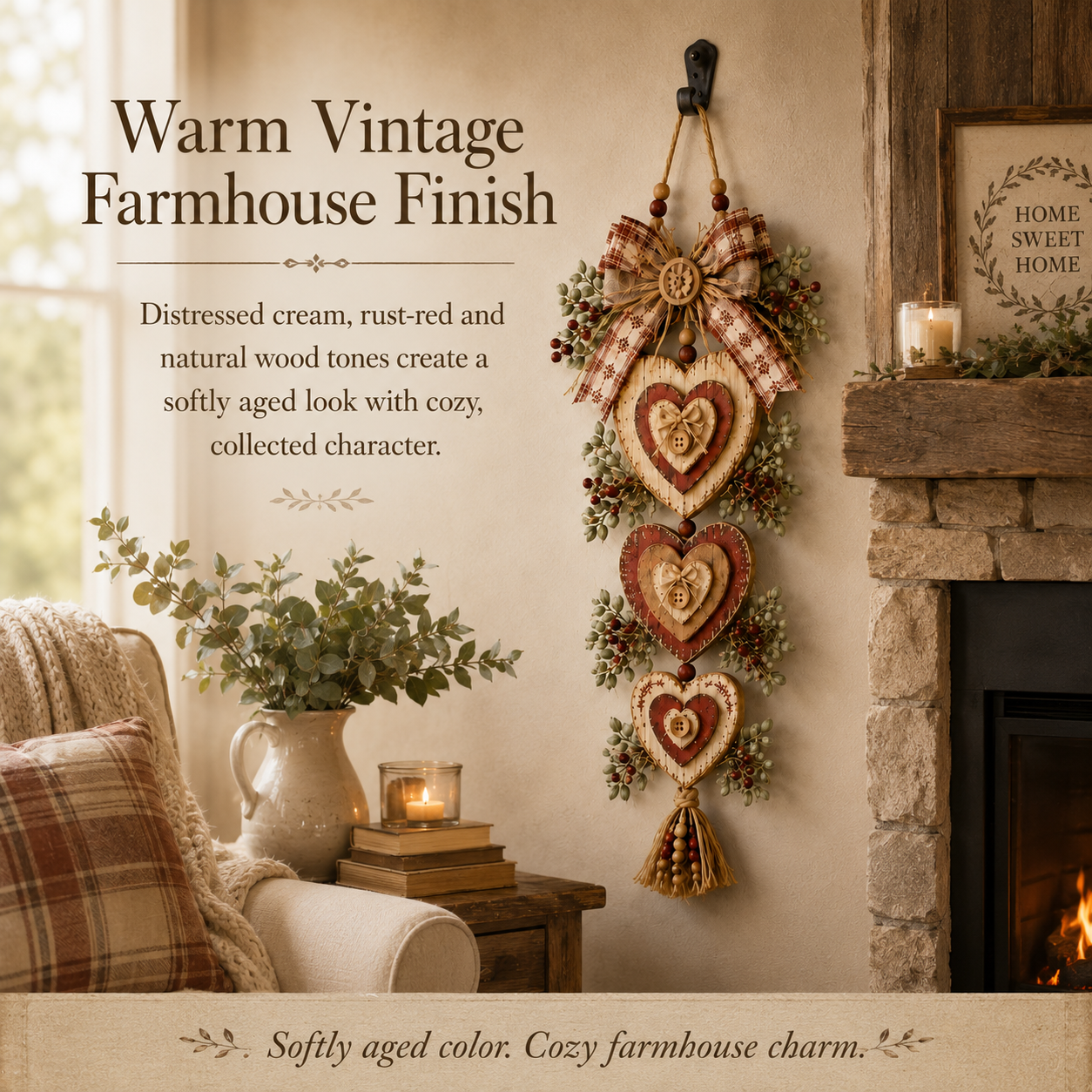 Vintage Farmhouse Layered Heart Wall Hanging