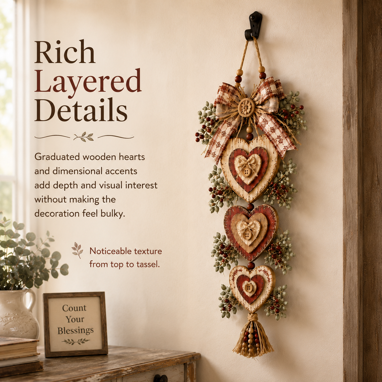 Vintage Farmhouse Layered Heart Wall Hanging