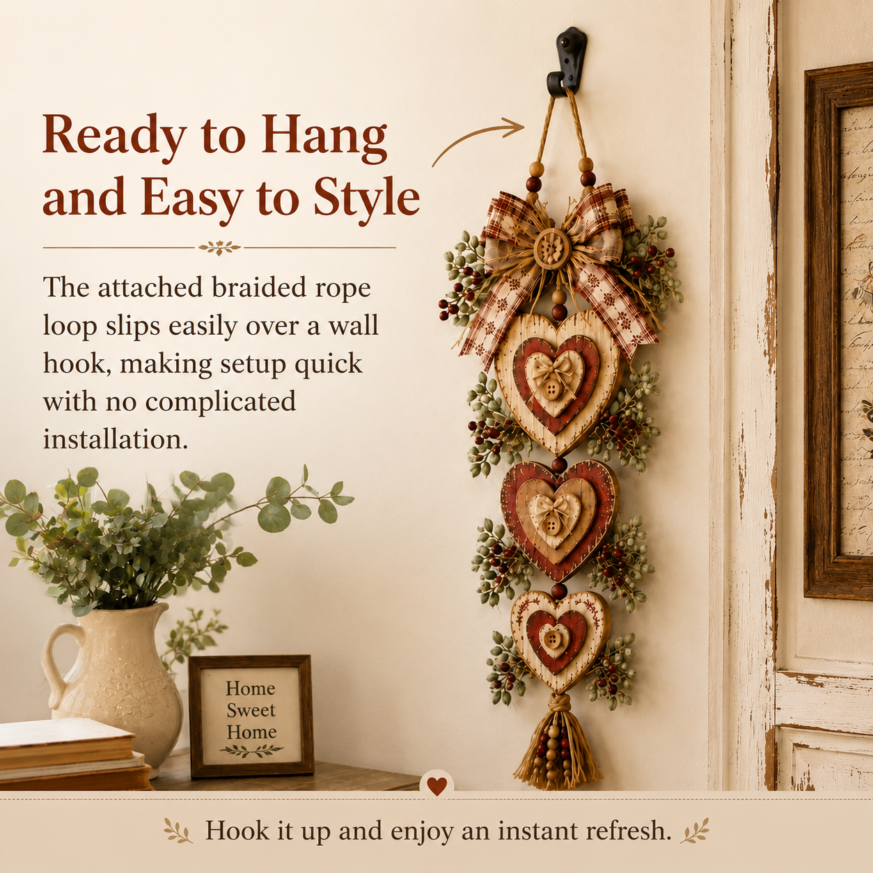 Vintage Farmhouse Layered Heart Wall Hanging