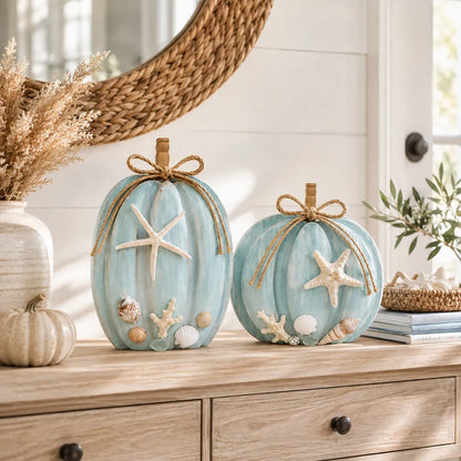 🌊Coastal Wooden Starfish Pumpkin Decor, Set of 2