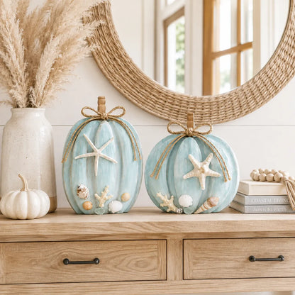 🌊Coastal Wooden Starfish Pumpkin Decor, Set of 2