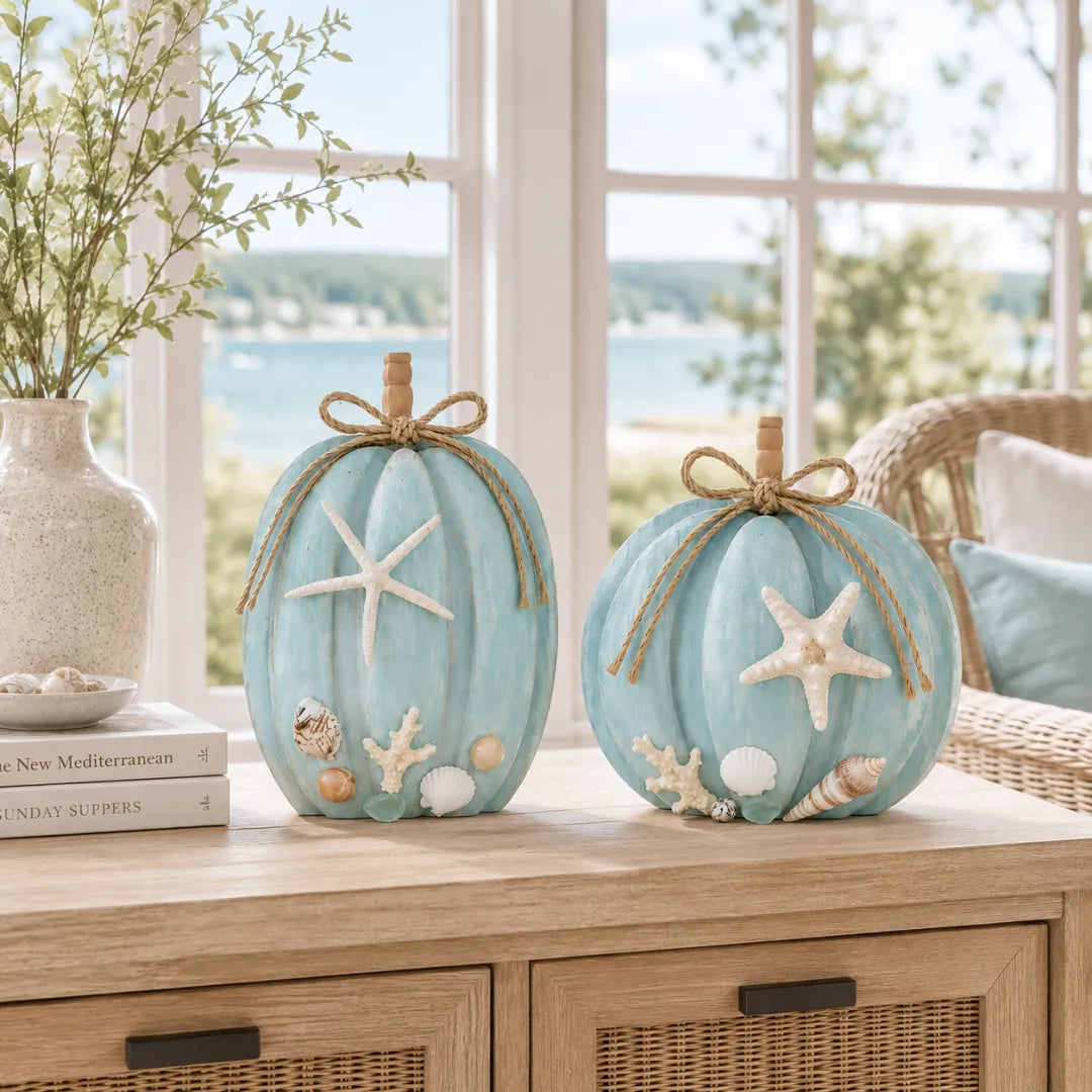 🌊Coastal Wooden Starfish Pumpkin Decor, Set of 2