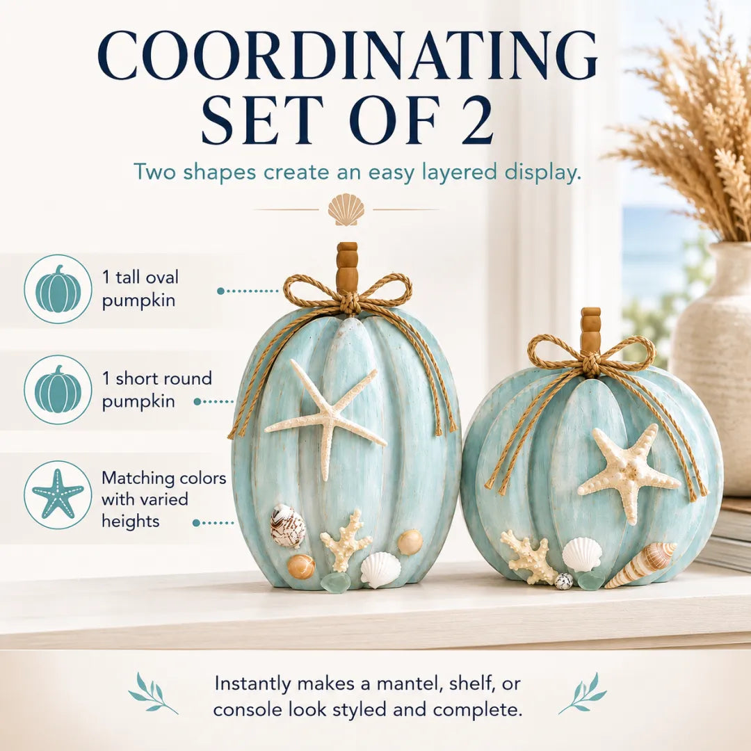 🌊Coastal Wooden Starfish Pumpkin Decor, Set of 2