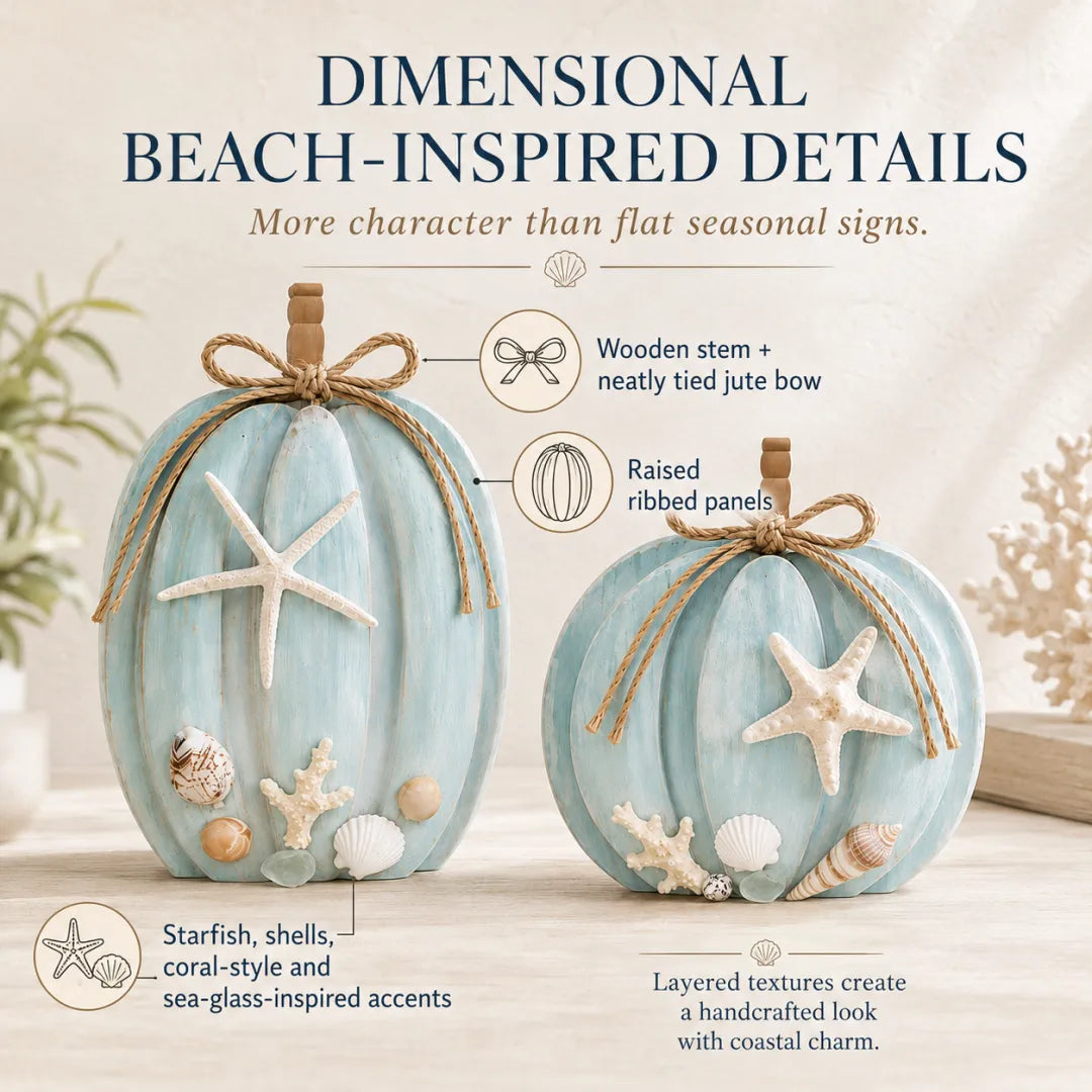 🌊Coastal Wooden Starfish Pumpkin Decor, Set of 2