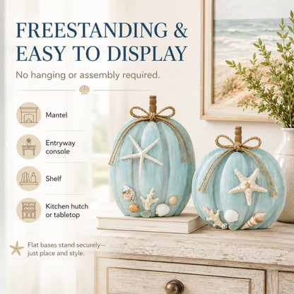 🌊Coastal Wooden Starfish Pumpkin Decor, Set of 2