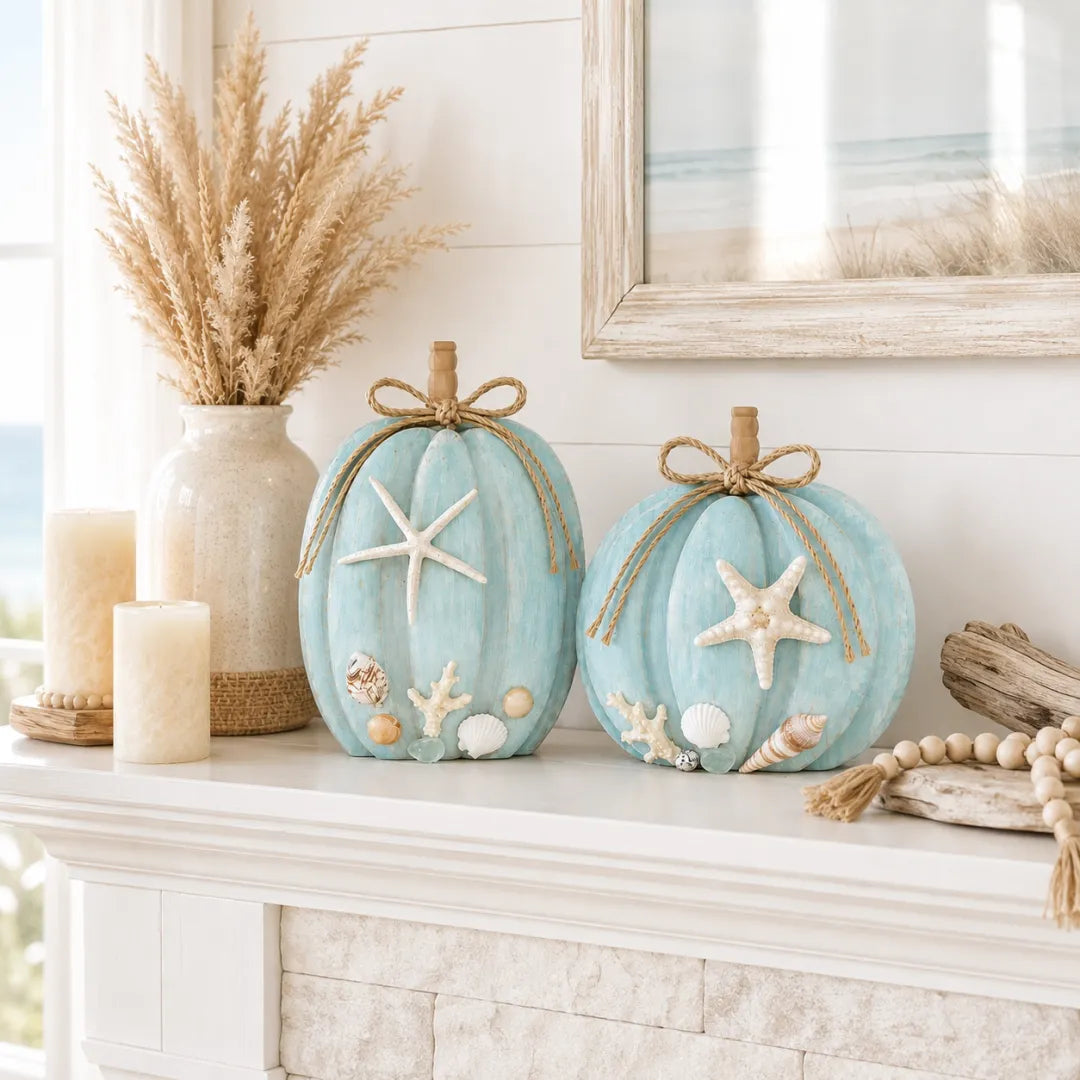 🌊Coastal Wooden Starfish Pumpkin Decor, Set of 2