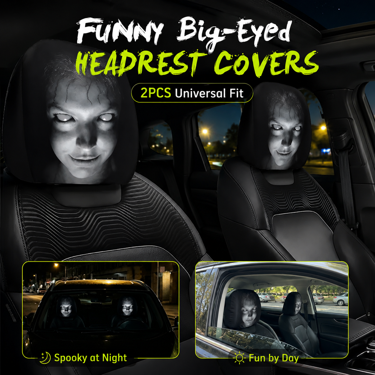 🔥HOT SALE 55% OFF😆 Funny Cartoon Car Headrest Covers – 2PCS Universal Fit 🚗