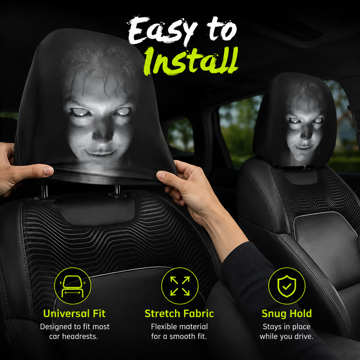🔥HOT SALE 55% OFF😆 Funny Cartoon Car Headrest Covers – 2PCS Universal Fit 🚗