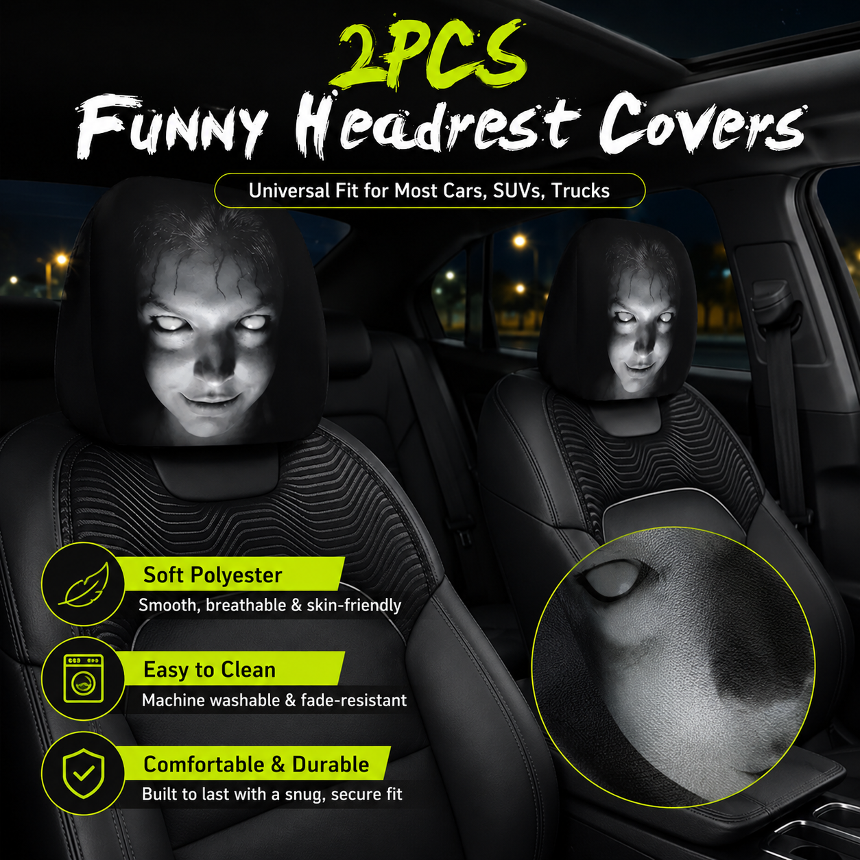 🔥HOT SALE 55% OFF😆 Funny Cartoon Car Headrest Covers – 2PCS Universal Fit 🚗