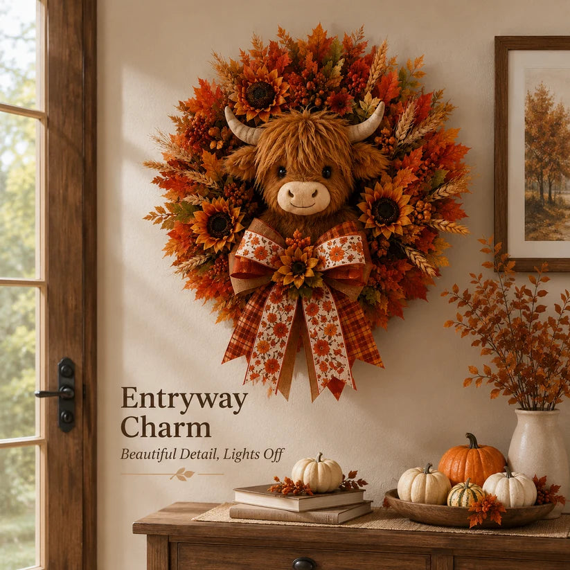 🍂🎃Autumn Retro Patchwork Pumpkin Door Hanging with Lights