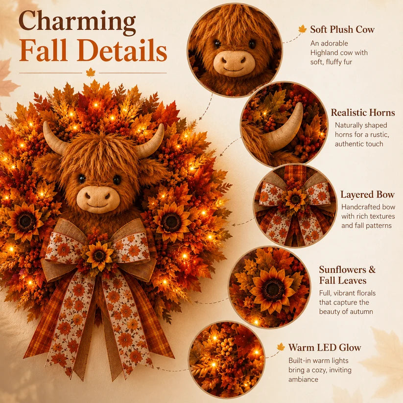 🍂🎃Autumn Retro Patchwork Pumpkin Door Hanging with Lights
