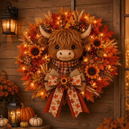 🍂🎃Autumn Retro Patchwork Pumpkin Door Hanging with Lights