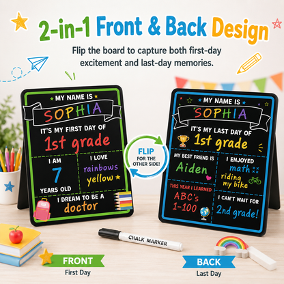 📸 Double-Sided First & Last Day Chalkboard Sign – Reusable School Photo Prop