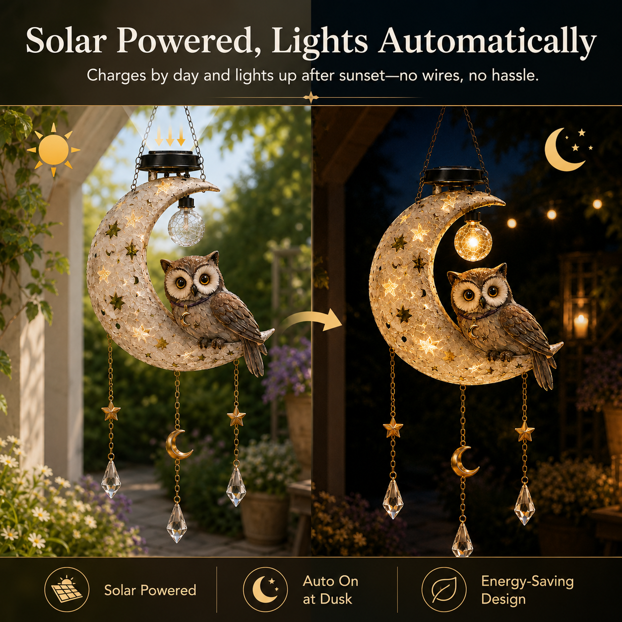 Solar Owl Moon Garden Light